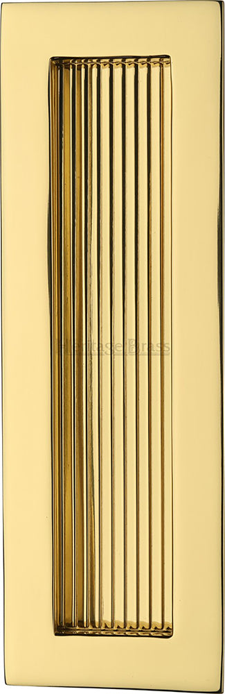Rectangular Reeded Flush Pull Handle For Sliding Pocket Doors - Three Sizes Available - Polished Brass