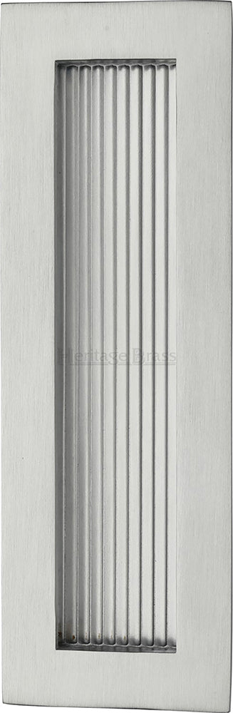 Rectangular Reeded Flush Pull Handle For Sliding Pocket Doors - Three Sizes Available - Satin Chrome