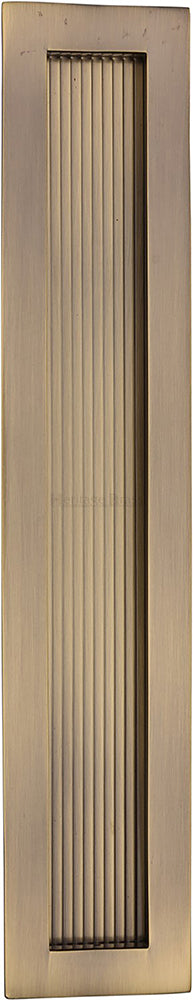 Rectangular Reeded Flush Pull Handle For Sliding Pocket Doors - Three Sizes Available - Antique Brass