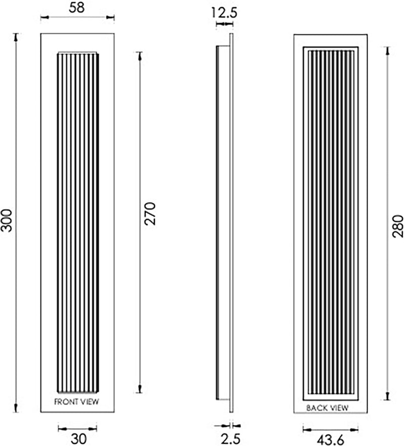 Rectangular Reeded Flush Pull Handle For Sliding Pocket Doors - Three Sizes Available - Diagram