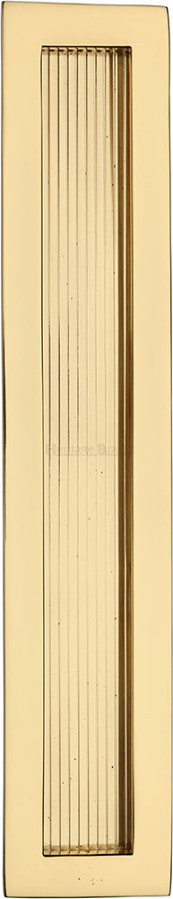 Rectangular Reeded Flush Pull Handle For Sliding Pocket Doors - Three Sizes Available - Polished Brass