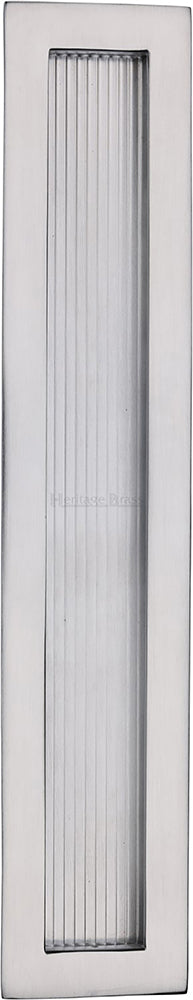 Rectangular Reeded Flush Pull Handle For Sliding Pocket Doors - Three Sizes Available - Satin Chrome