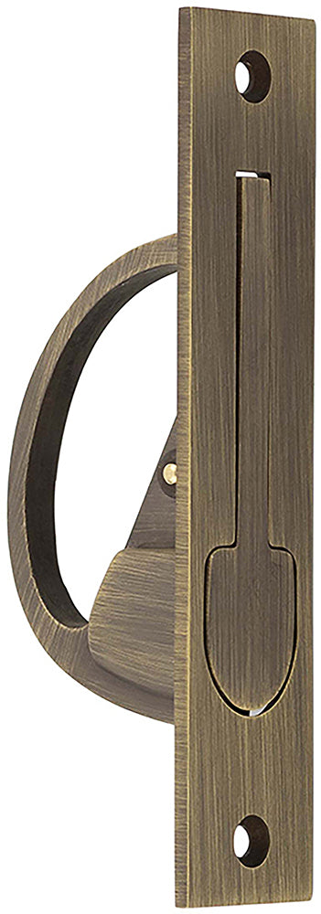Pocket Door Edge Pull - Counterbalanced - 130mm x 26mm - Antique Brass - Closed