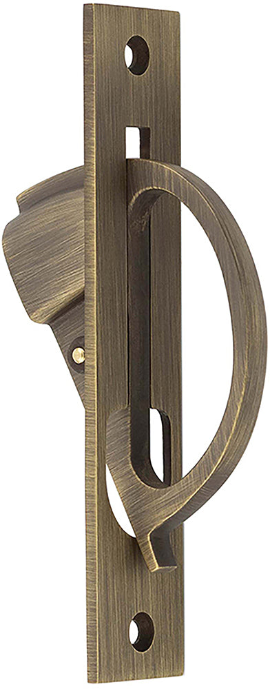 Pocket Door Edge Pull - Counterbalanced - 130mm x 26mm - Antique Brass - Open