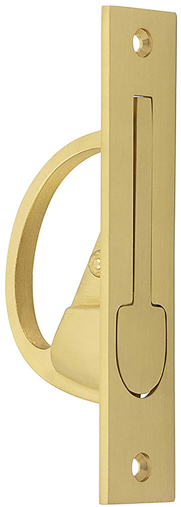 Pocket Door Edge Pull - Counterbalanced - 130mm x 26mm - Satin Brass - Closed