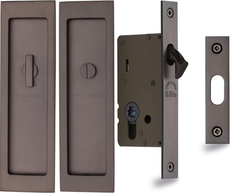 Rectangular Turn & Release Hook Lock For Sliding Pocket Doors - 197mm x 57mm - Matt Bronze