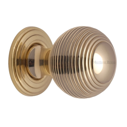 Reeded Cupboard Knob - 32mm - Polished Brass