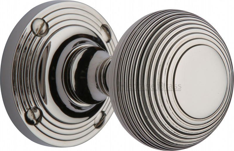Reeded Round Mortice Knobs - Polished Nickel