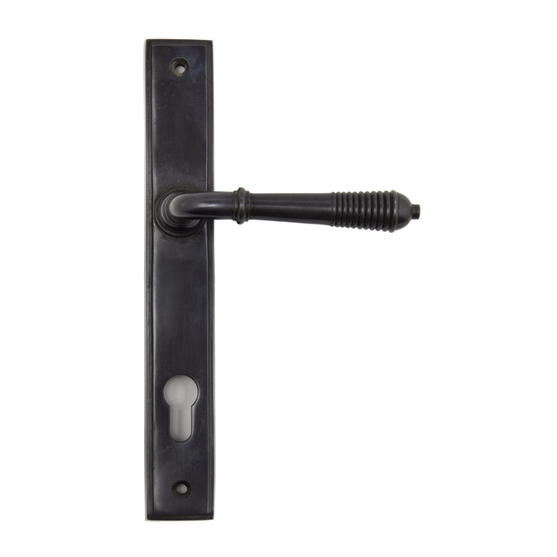 Reeded Slimline Lever Multi Point Door Lever Handles - 92mm Euro Centres - 212mm Bolt Centres - 244mm x 36mm Back Plate - Aged Bronze