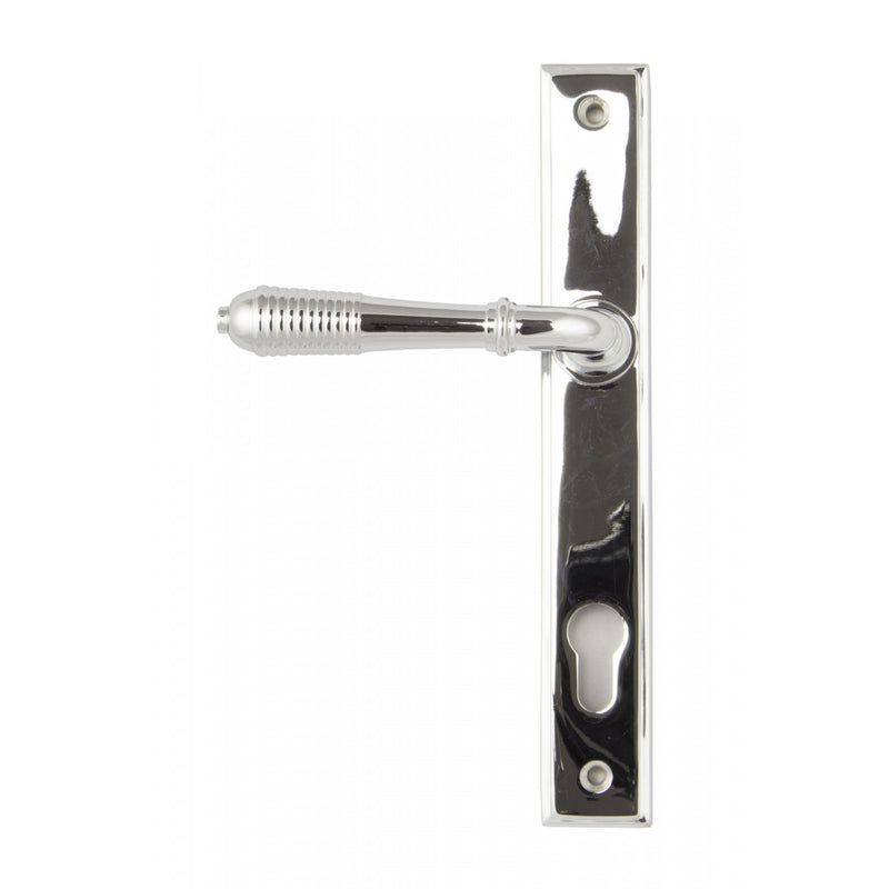 Reeded Slimline Lever Multi Point Door Lever Handles - 92mm Euro Centres - 212mm Bolt Centres - 244mm x 36mm Back Plate - Polished Chrome