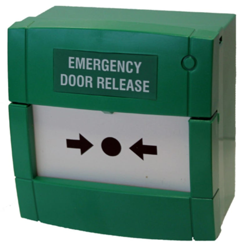 Resettable Call Point Single Pole "EMERGENCY DOOR RELEASE" - 86mm x 86mm - Green