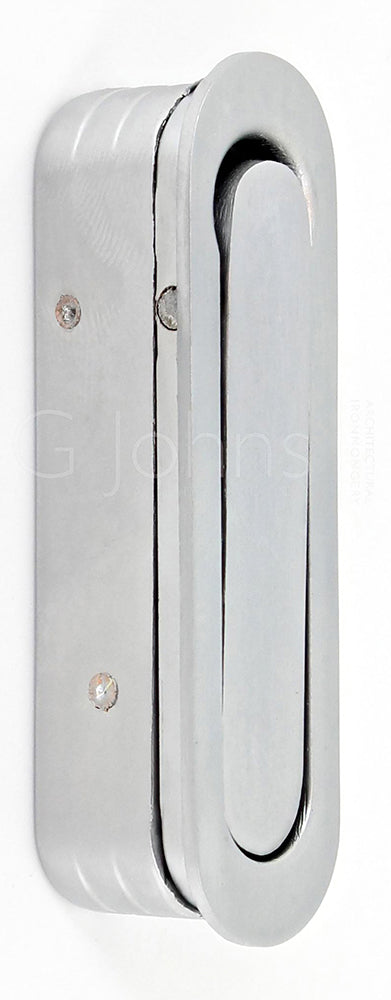 Rounded End Flush Fitting Pull Out Edge Pull For Sliding Pocket Hideaway Doors - Satin Chrome - Closed