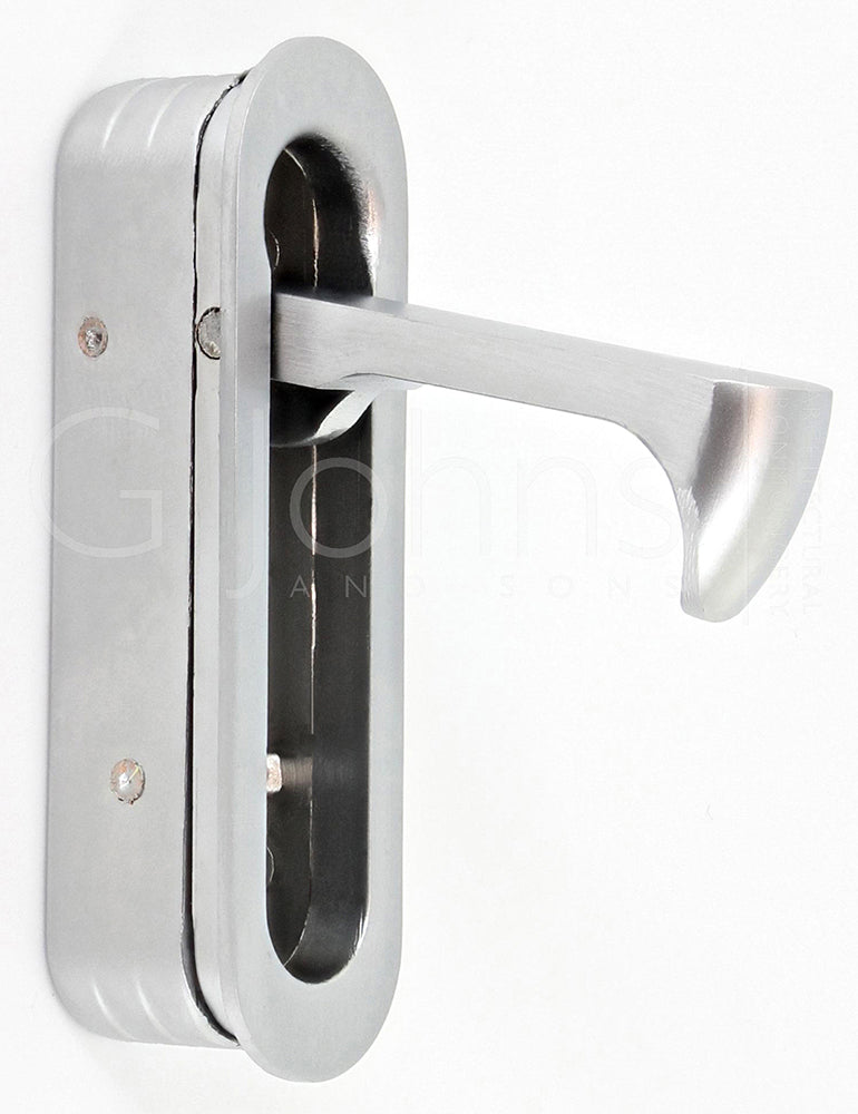 Rounded End Flush Fitting Pull Out Edge Pull For Sliding Pocket Hideaway Doors - Satin Chrome - Open