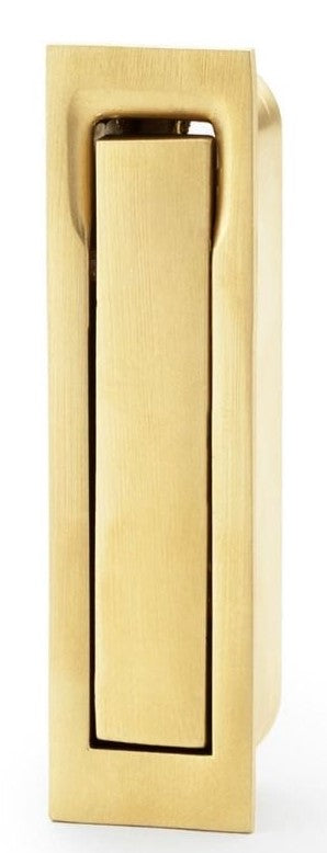 Square End Flush Fitting Pull Out Edge Pull For Sliding Pocket Hideaway Doors - Satin Brass