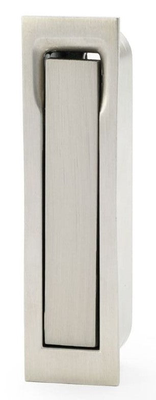 Square End Flush Fitting Pull Out Edge Pull For Sliding Pocket Hideaway Doors - Satin Nickel