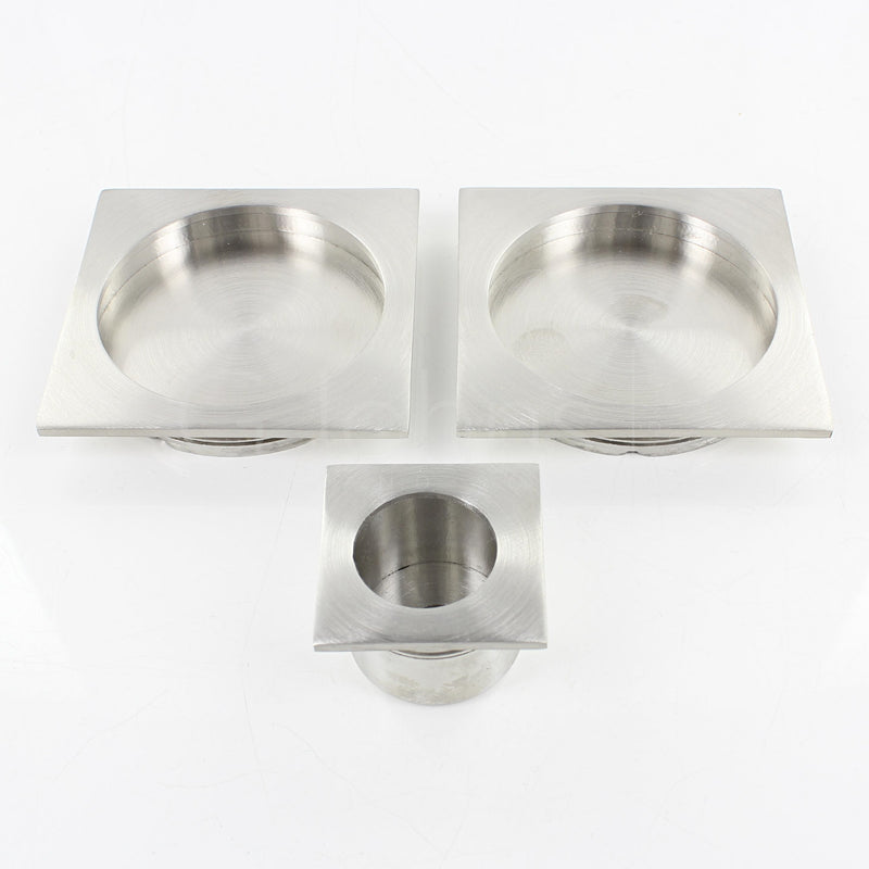 Square Design Flush Pull Handle Set For Sliding Pocket Doors - Satin Stainless Steel
