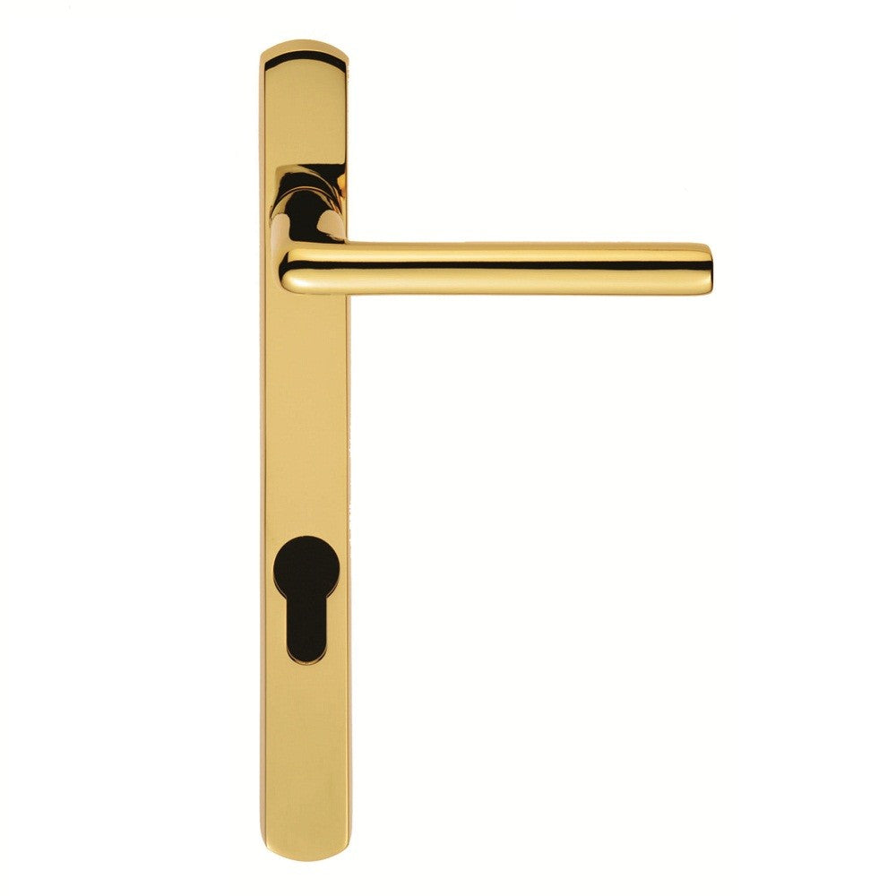 Rosa Narrowstyle Multi Point Door Lever Handles - 92mm Euro Centres - 123.5mm Bolt Centres - 220mm x 26mm Back Plate - PVD Brass