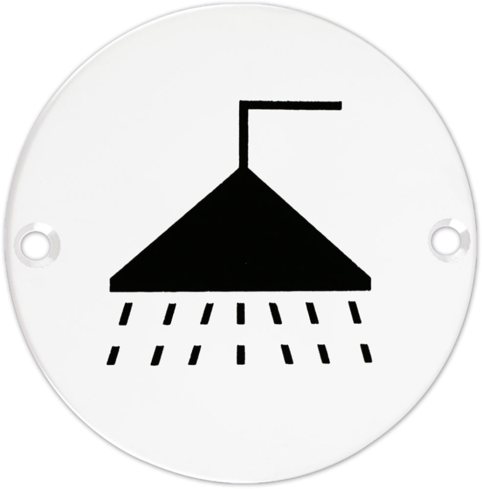 Shower Symbol - Circular Screw Fix Sign - Matt White