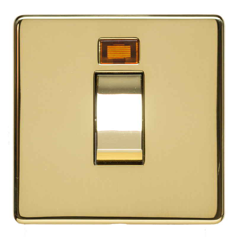 Dual Pole Switch With Neon - Studio Concealed Fix Range - Flat Screwless Plate With Rounded Edges - Polished Brass