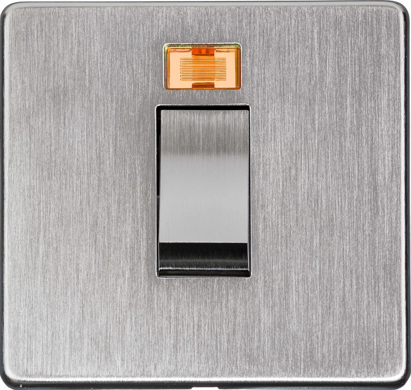 Cooker Switch - Studio Concealed Fix Plate Light Switch & Socket Range - Flat Screwless Plate With Rounded Edges - Satin Chrome