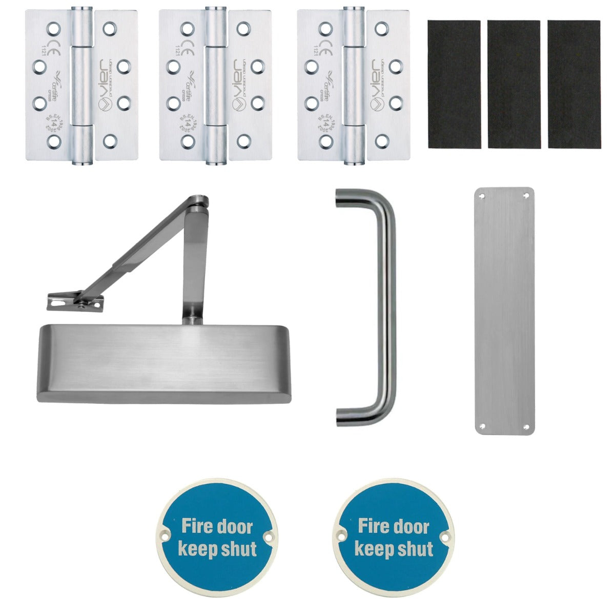 Single Door Lobby / Corridor Ironmongery Kit - Suitable For FD30 & FD60 Fire Doors - Satin Stainless Steel Ironmongery