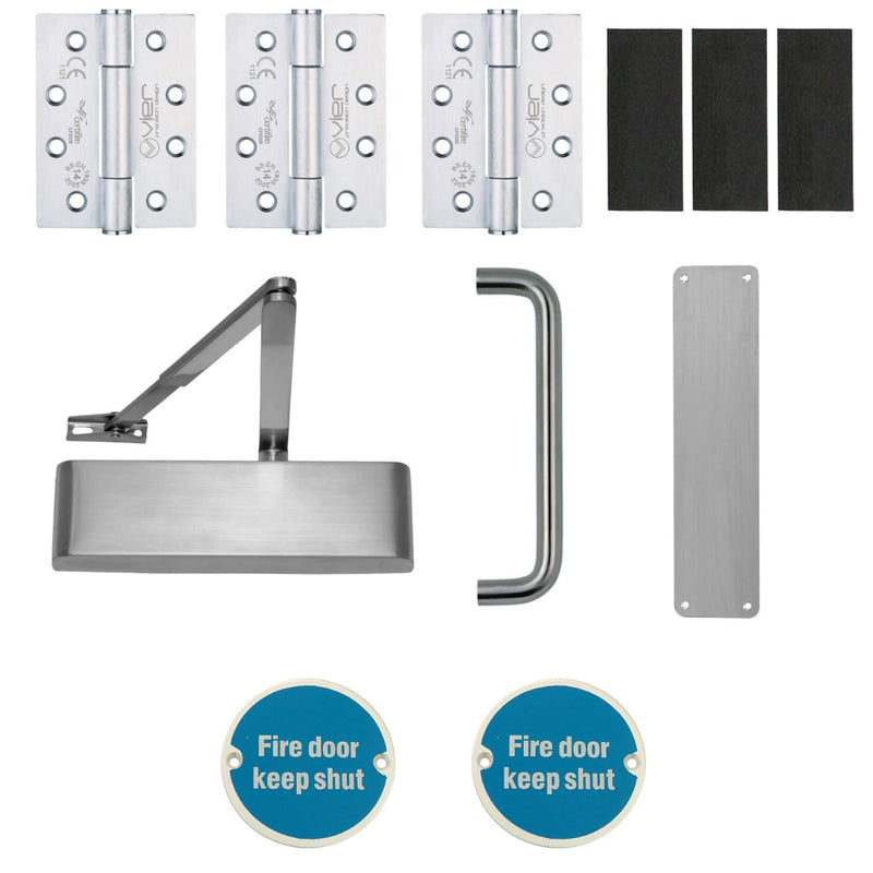 Single Door Lobby / Corridor Ironmongery Kit - Suitable For FD30 & FD60 Fire Doors - Satin Stainless Steel Ironmongery