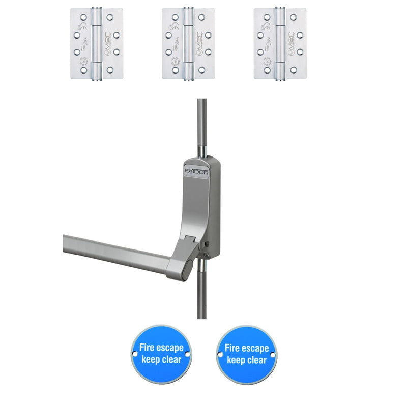 Single Fire Escape Door With External Lock - Ironmongery Kit - Satin Stainless Steel / Silver Ironmongery