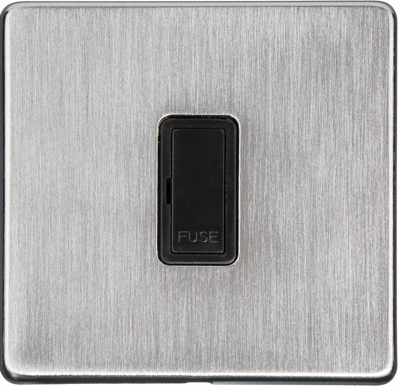 Fused Spur - Studio Concealed Fix Plate Light Switch & Socket Range - Flat Screwless Plate With Rounded Edges - Satin Chrome