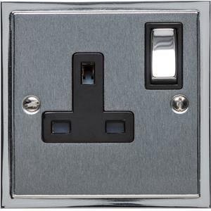 Single Socket - Elite Stepped Pattern Plate - Flat Plate With Square Edges - Dual Finish Satin Chrome & Polished Chrome