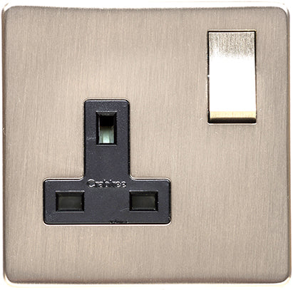 Studio Concealed Fix Plate Light Switch & Socket Range - Flat Screwless Plate With Rounded Edges - Satin Nickel