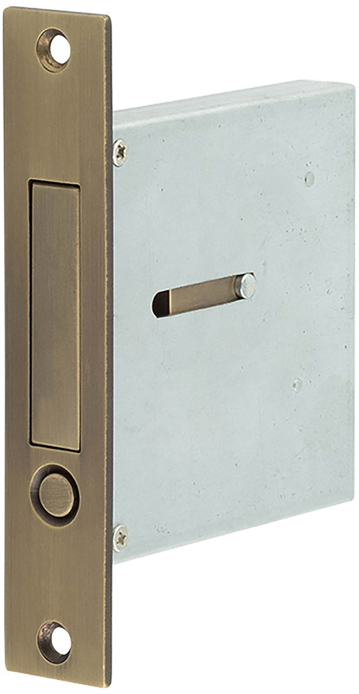 Pocket Door Pop Out Edge Pull - Spring Loaded - 88mm Case Depth - Antique Brass - Closed