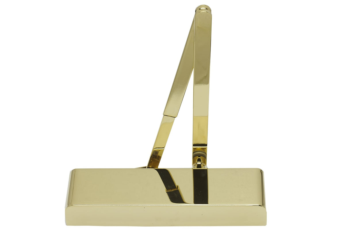 Slimline Overhead Door Closer With Backcheck - CE / UKCA Marked - Fire Rated - Certifire Approved - EN1154 Power Size 2-5 - Adjustable Via Spring - 240mm x 69mm x 49mm - Polished Brass Plated