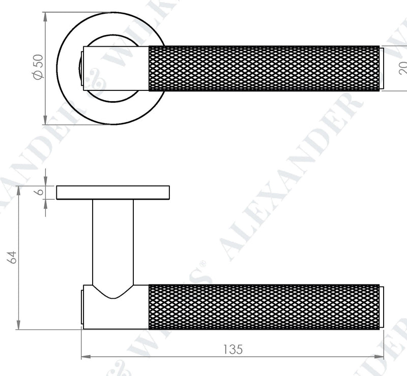 Spitfire Knurled Lever Handle On Concealed Fix Low Profile Round Rose - Diagram