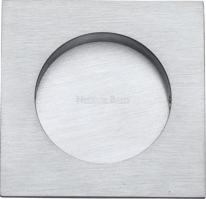Squared Flush Pull Handle For Sliding Pocket Doors - 63mm x 63mm - Satin Chrome