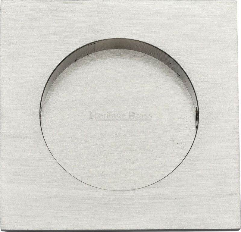 Squared Flush Pull Handle For Sliding Pocket Doors - 63mm x 63mm - Satin Nickel