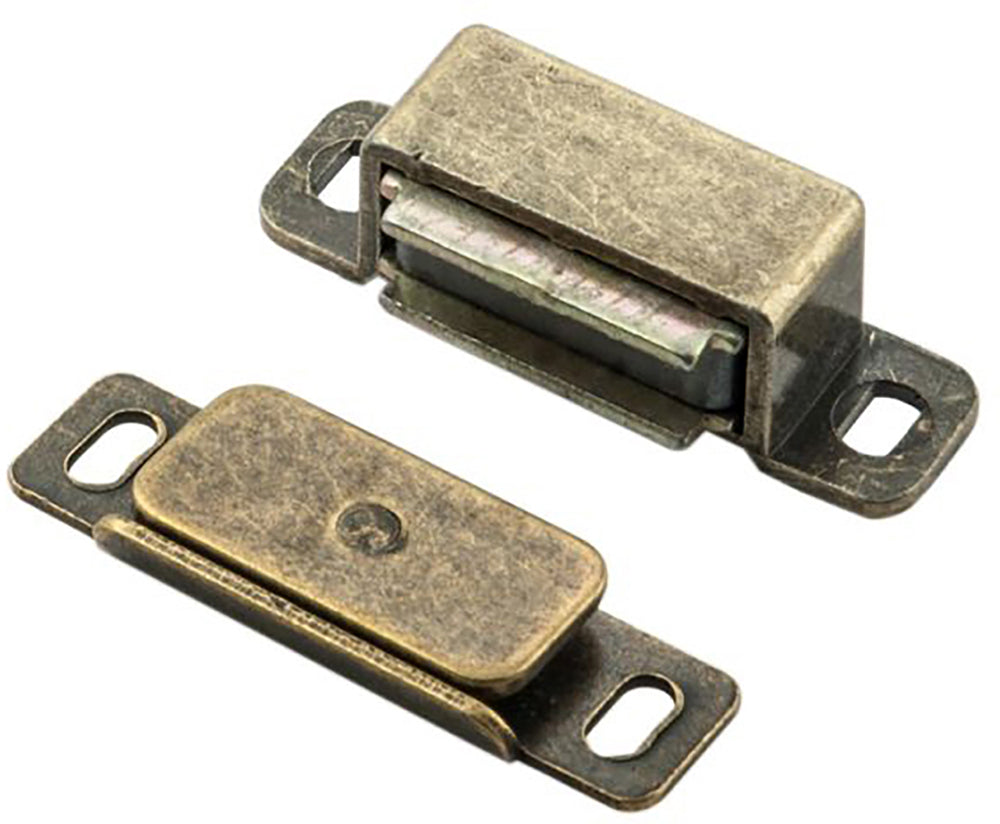 Strong Magnetic Catch For Cupboard Doors - 6kg Pull - Antique Brass