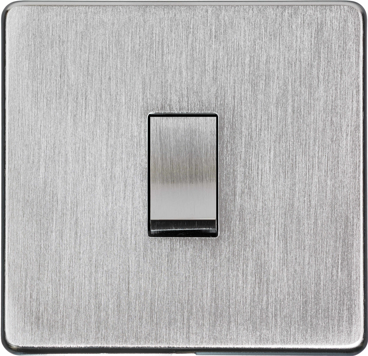 1 Gang Light Switch - Studio Concealed Fix Plate Light Switch & Socket Range - Flat Screwless Plate With Rounded Edges - Satin Chrome