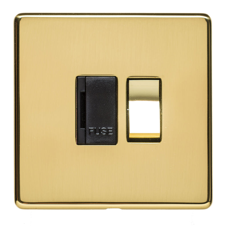 Switched Fused Spur - Studio Concealed Fix Range - Flat Screwless Plate With Rounded Edges - Polished Brass