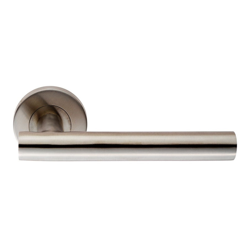 Philadelphia Round Rose Lever Handles - Satin Stainless Steel Finish