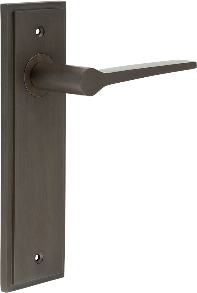 Tappered Pattern Lever Handle On A Large Rectangular Backplate - Dark Bronze