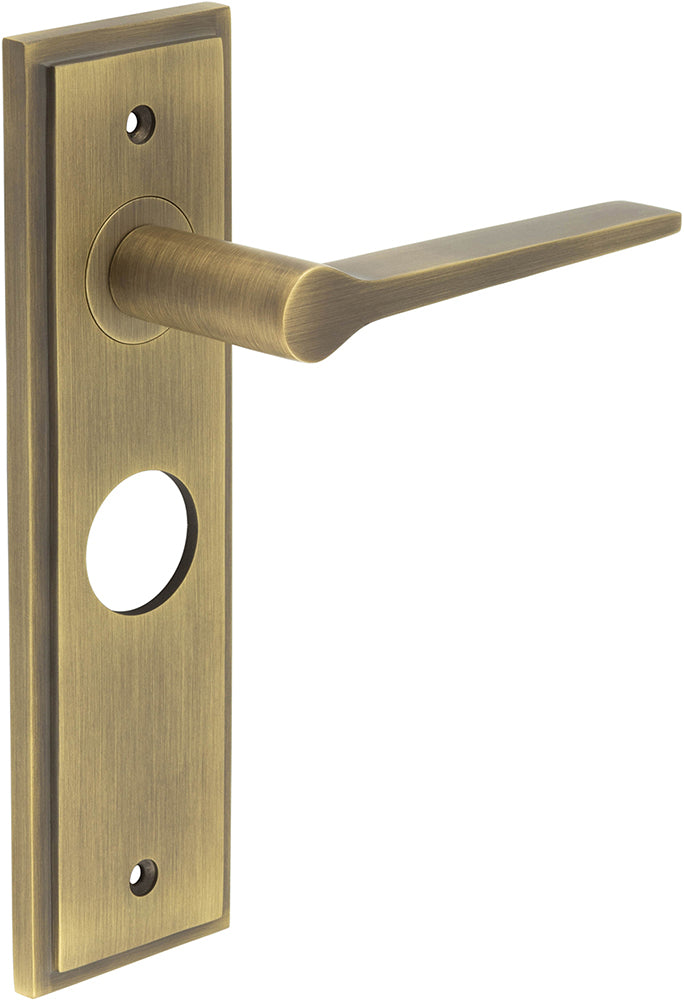 Tappered Pattern Lever Handle On A Large Rectangular Backplate - Antique Brass