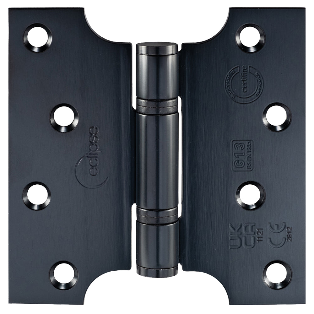 Thrust Bearing Parliament Hinges - Grade 13 - Fire Rated - CE / UKCA Marked - Certifire Approved - 120kg Weight Limit - 102mm x 50mm x 102mm - Matt Black Powder Coat