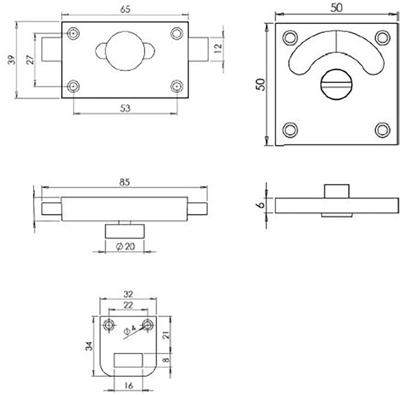 Traditional Vacant & Engaged Indicator Bolt For Bathroom & Toilet Doors - Diagram