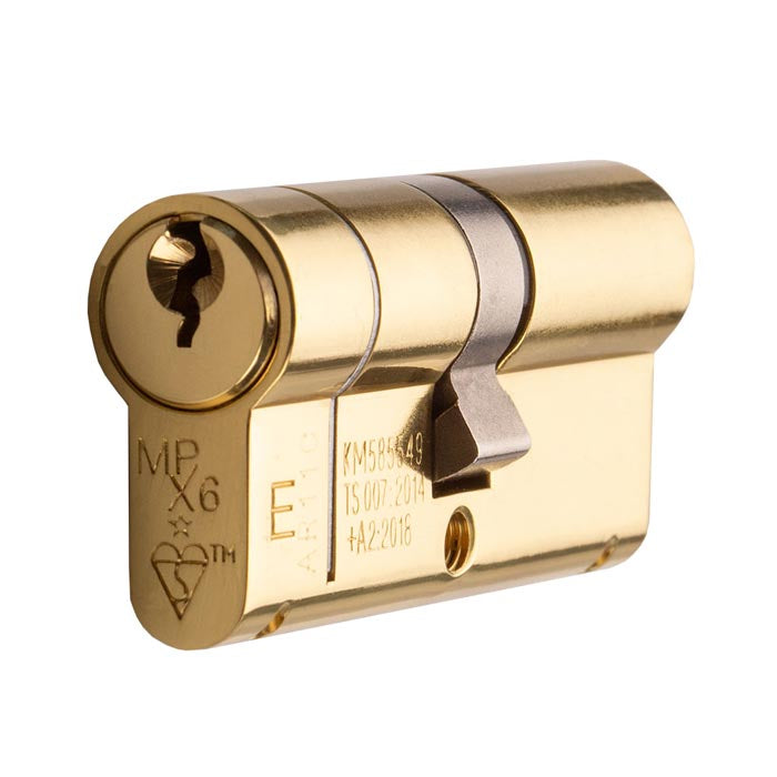 TS007 1 Star Rated - BS Kitemarked - 6 Pin Anti Snap Euro Profile Double Cylinders High Security Range - Key & Key - Polished Brass