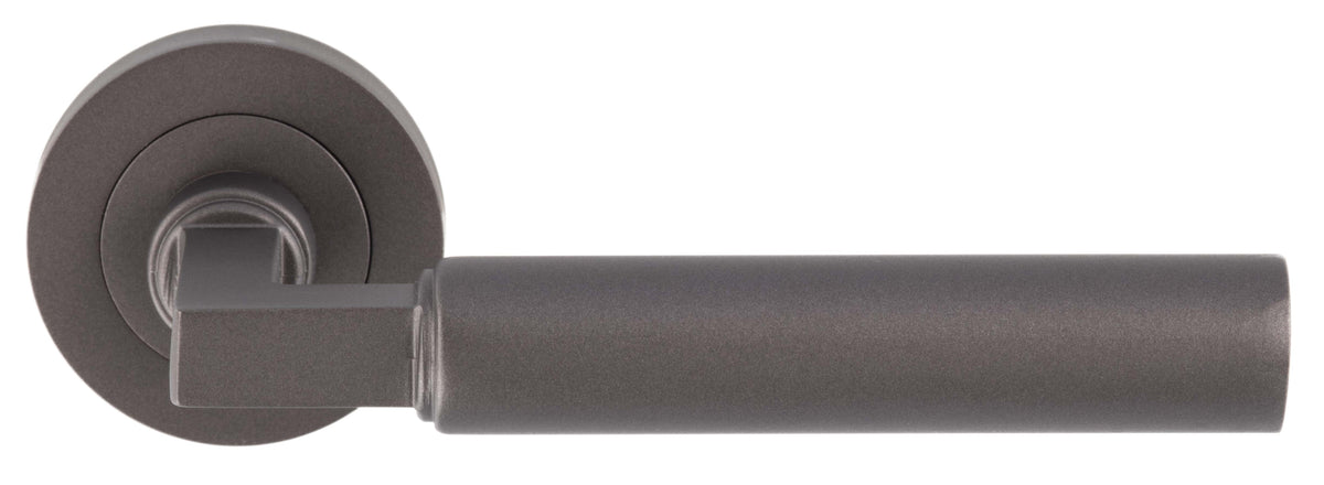 Tubular Lever Door Handles With Square Section Neck With Round Rose - Matt Bronze