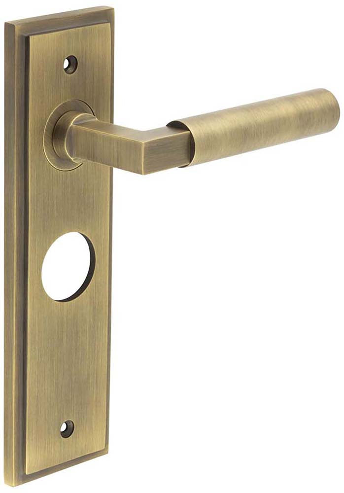 Tubular Pattern Lever Handle On A Large Rectangular Backplate - Antique Brass