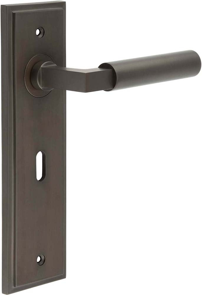 Tubular Pattern Lever Handle On A Large Rectangular Backplate - Dark Bronze