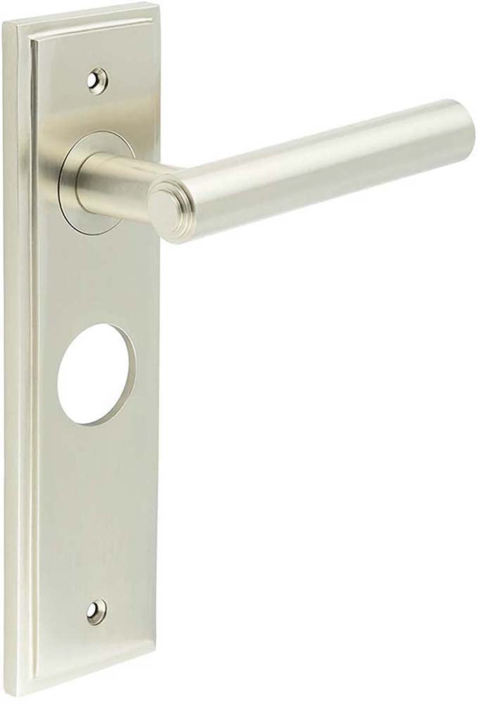 Tubular Pattern Lever Handle With Stepped Ends On A Large Rectangular Backplate - Satin Nickel