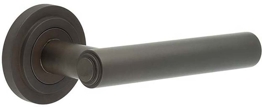 Tubular Pattern Lever Handles With Stepped Ends On Stepped Round Rose - Suitable For Use With FD30 / FD60 Fire Doors - Dark Bronze