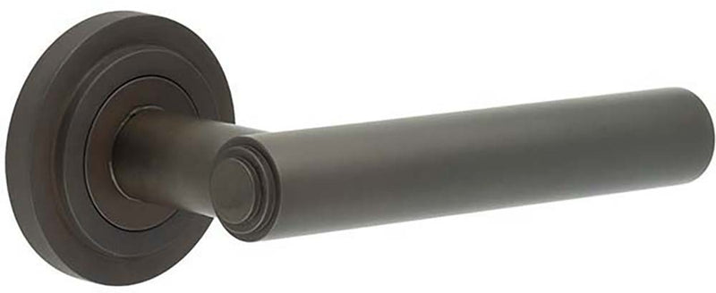 Tubular Pattern Lever Handles With Stepped Ends On Stepped Round Rose - Suitable For Use With FD30 / FD60 Fire Doors - Dark Bronze